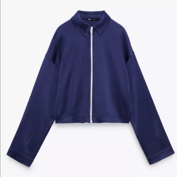 Zara Women Blue Satin Effect Tracksuit Jacket L - Picture 8 of 10